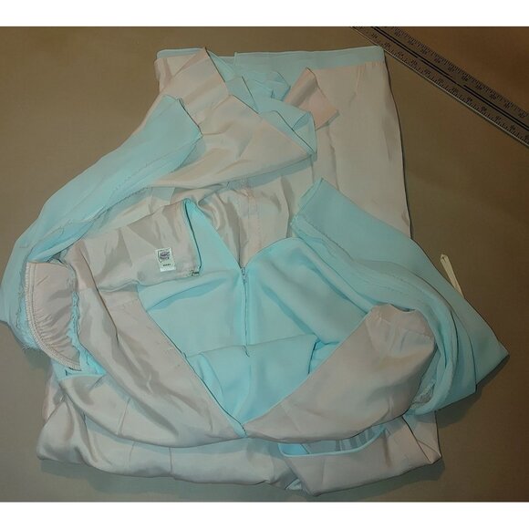 Vintage AEMW Light Blue Wrap Dress Floral Detail Long Sleeves Back Zipper USA - Picture 11 of 16